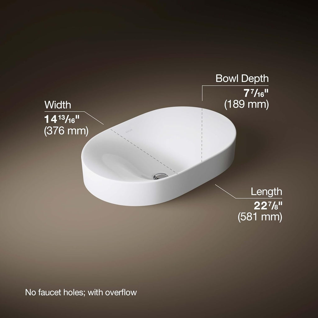 31701-0 Chalice 22-3/4" Oval Bathroom Vessel Sink, Above Counter Vanity Sink Basin, with Overflow, No Faucet Holes