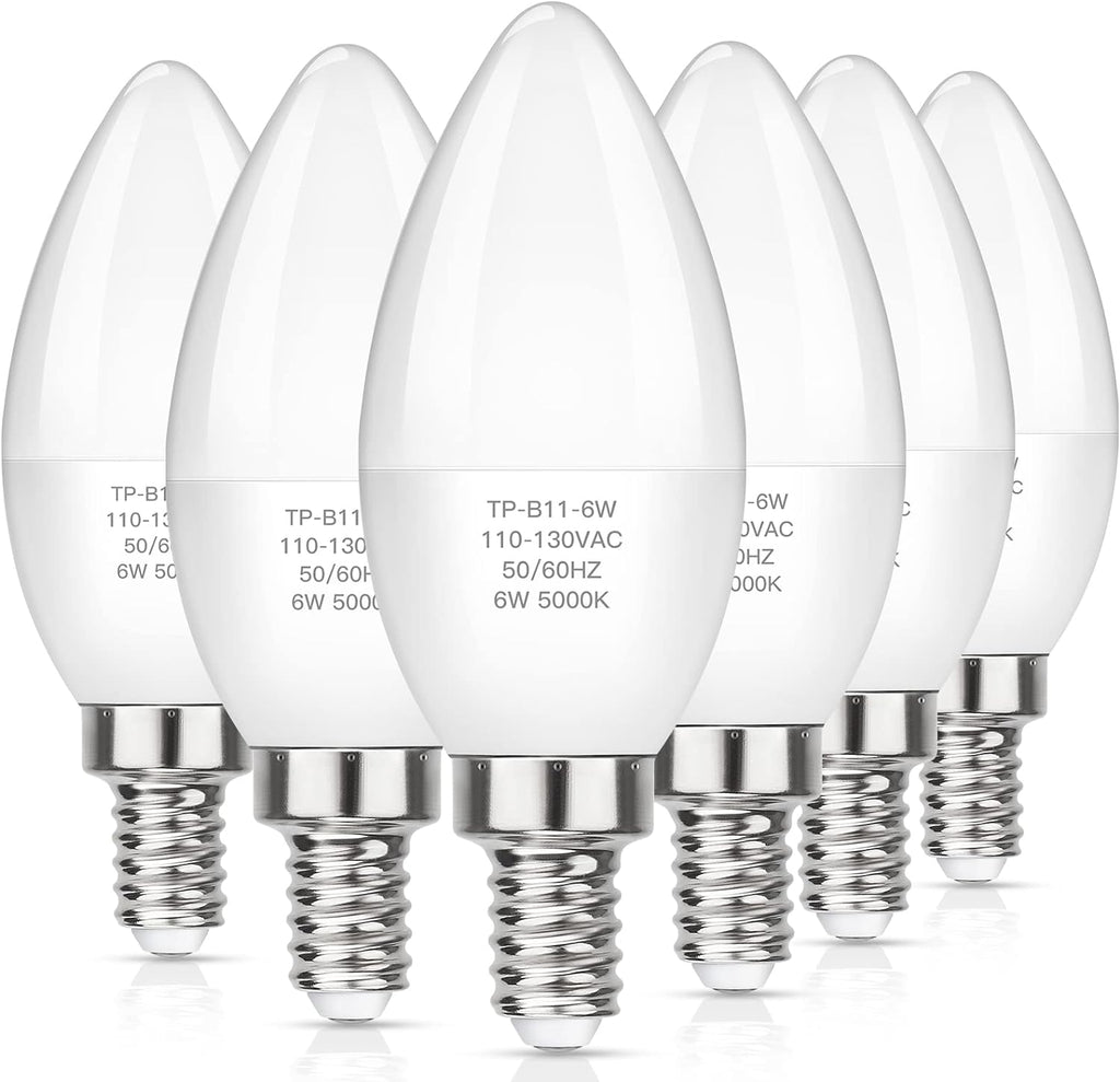 E12 LED Candelabra Light Bulbs 60W Equivalent, Daylight White 5000K 600 Lumen Chandelier Bulb, 6W B11 Candle Base