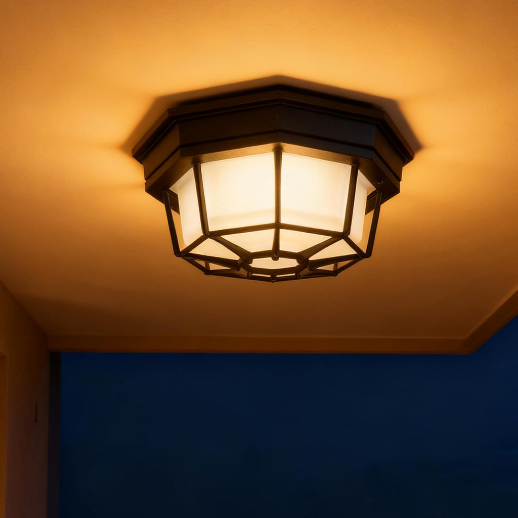 8.5” Black Flush Mount LED Ceiling Light 2700K 3000K 3500K 4000K 5000K Octagonal Outdoor Porch Lights Black 8.5inch