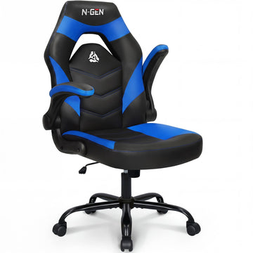 Gaming Chair, Lumbar, PU Leather, Flip-Up Arms, Classic Blue