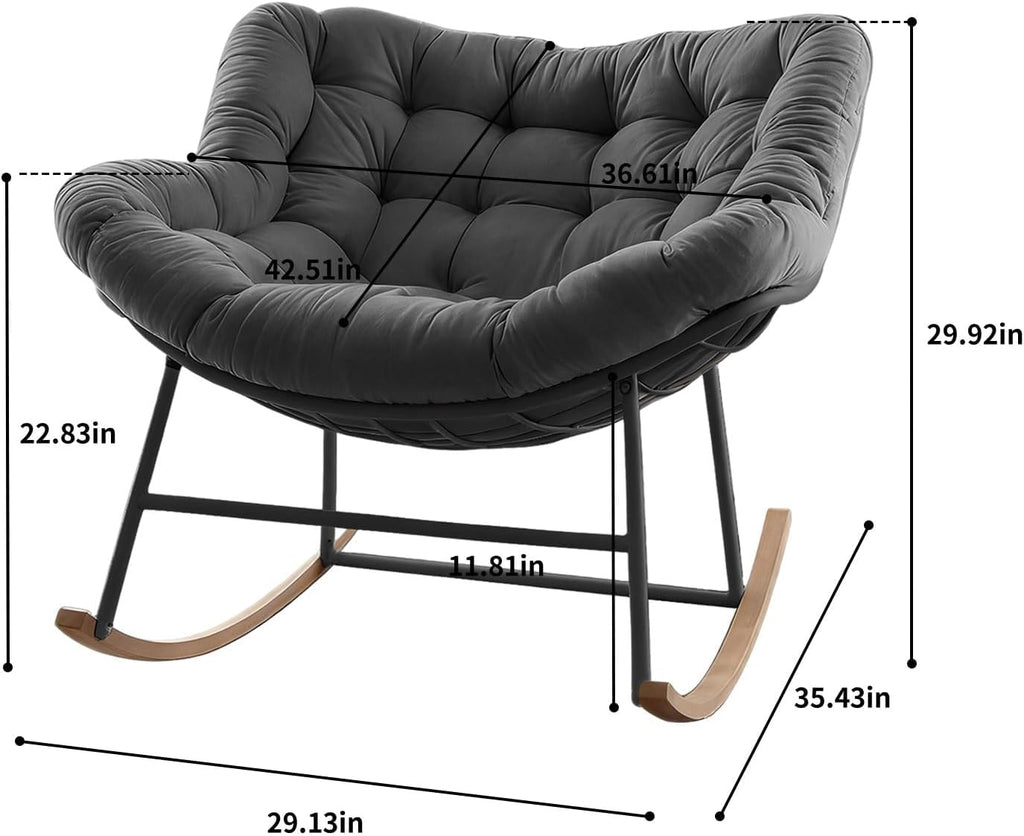 Oversized Papasan Rocking Chair with Thickened Cushion, Heavy-Duty Cozy Egg Chair, Large Comfy Lounge Chair for