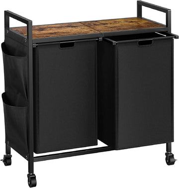 Double Laundry Hamper with Wheels, Rolling Laundry Basket Organizer | Laundry Hamper 2 section with Lid, Iron-Made