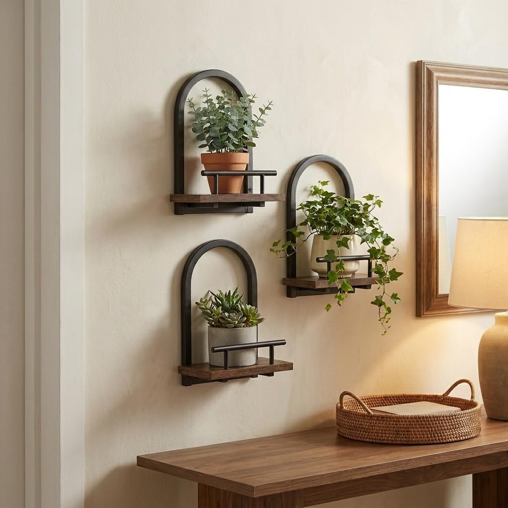 Floating Shelves Set for 3, Wall Plant Holder Shelf, Wall Planters | Wall Planters for Indoor Plants, Hanging Shelves