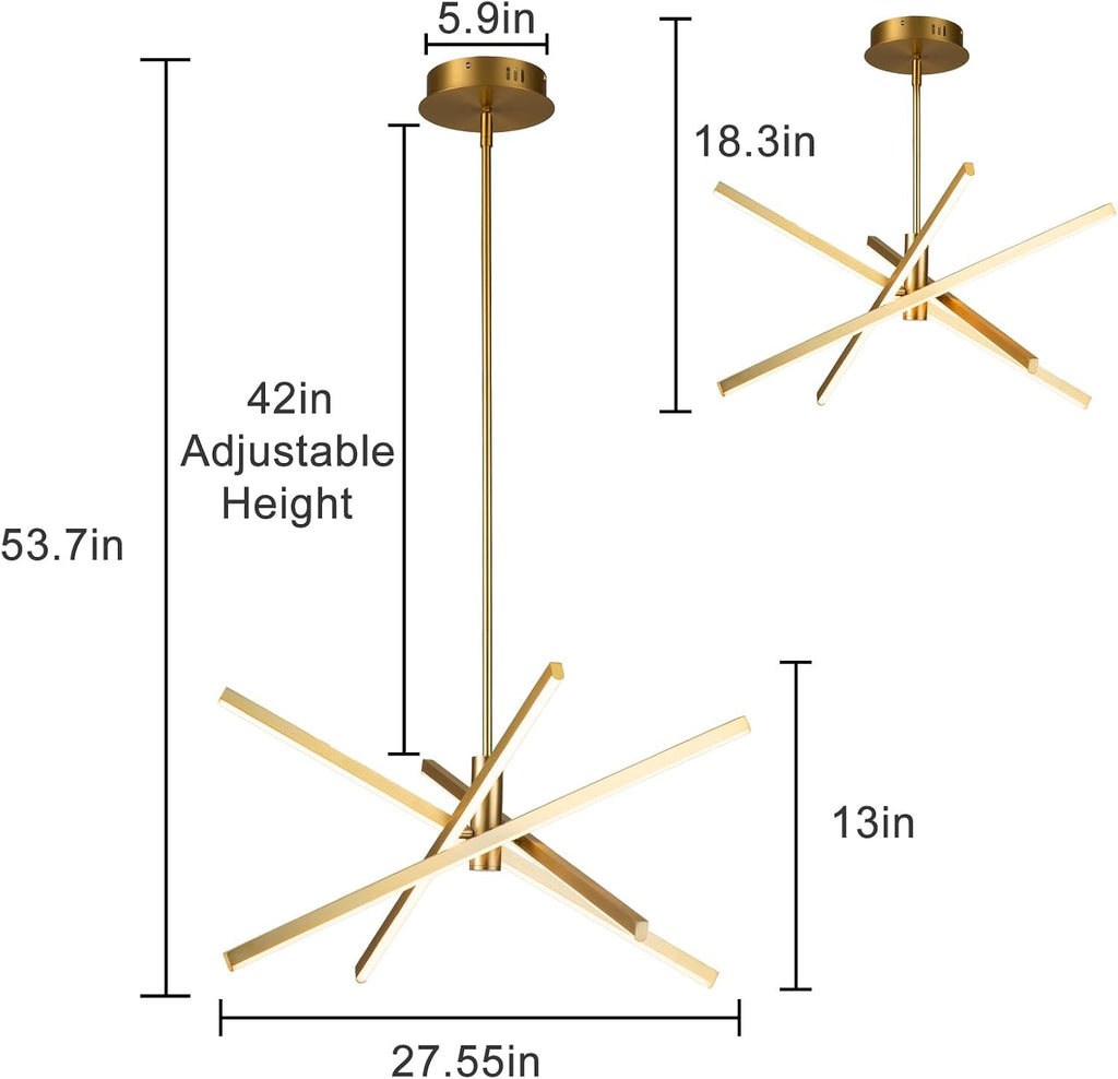 Gold Sputnik Chandeliers Modern LED Linear Chandelier Light 4 Light Pendant Light for Dining Room Foyer Kitchen