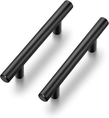 10 Pack Cabinet Handles with 3 Inch (76mm) Hole Center Matte Black Cabinet Pulls Stainless Steel Drawer Pulls, Kitchen