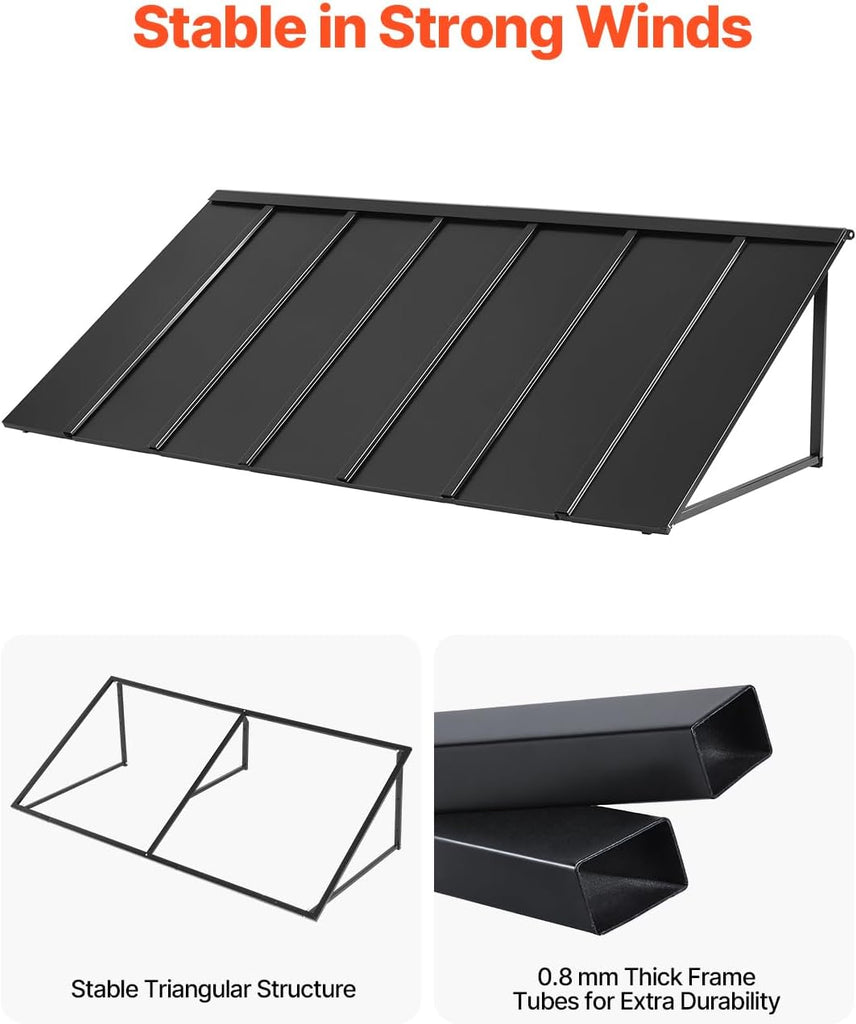 Fixed Metal Awning 80 x 36 in, Window Awning Door Canopy, Stable Triangle Steel Frame Exterior Awnings Rain, and Snow