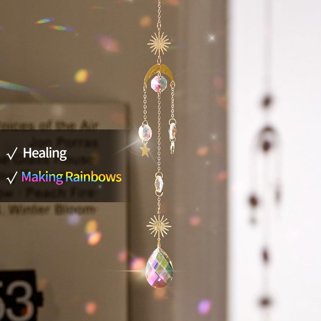 4PK Crystal Suncatcher for Windows Hanging Decor, Prism Sun Catcher with Chain and Hook