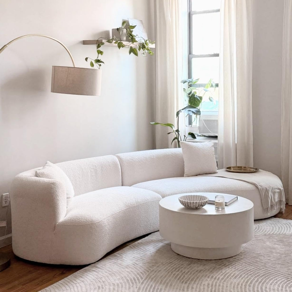 Modern Curved Sectional Living Room Couch, Minimalist Comfy Boucle Fabric Modular Sofa for Apartment