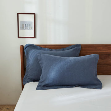 100% French Linen Pillow Shams Basic Style - Pack of 2 - Washed Solid Color Natural Flax Soft Breathable - Classic