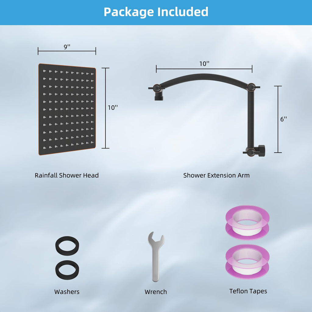 10'' Rain Shower Head with 16'' Extension Arm, Oil Rubbed Bronze
