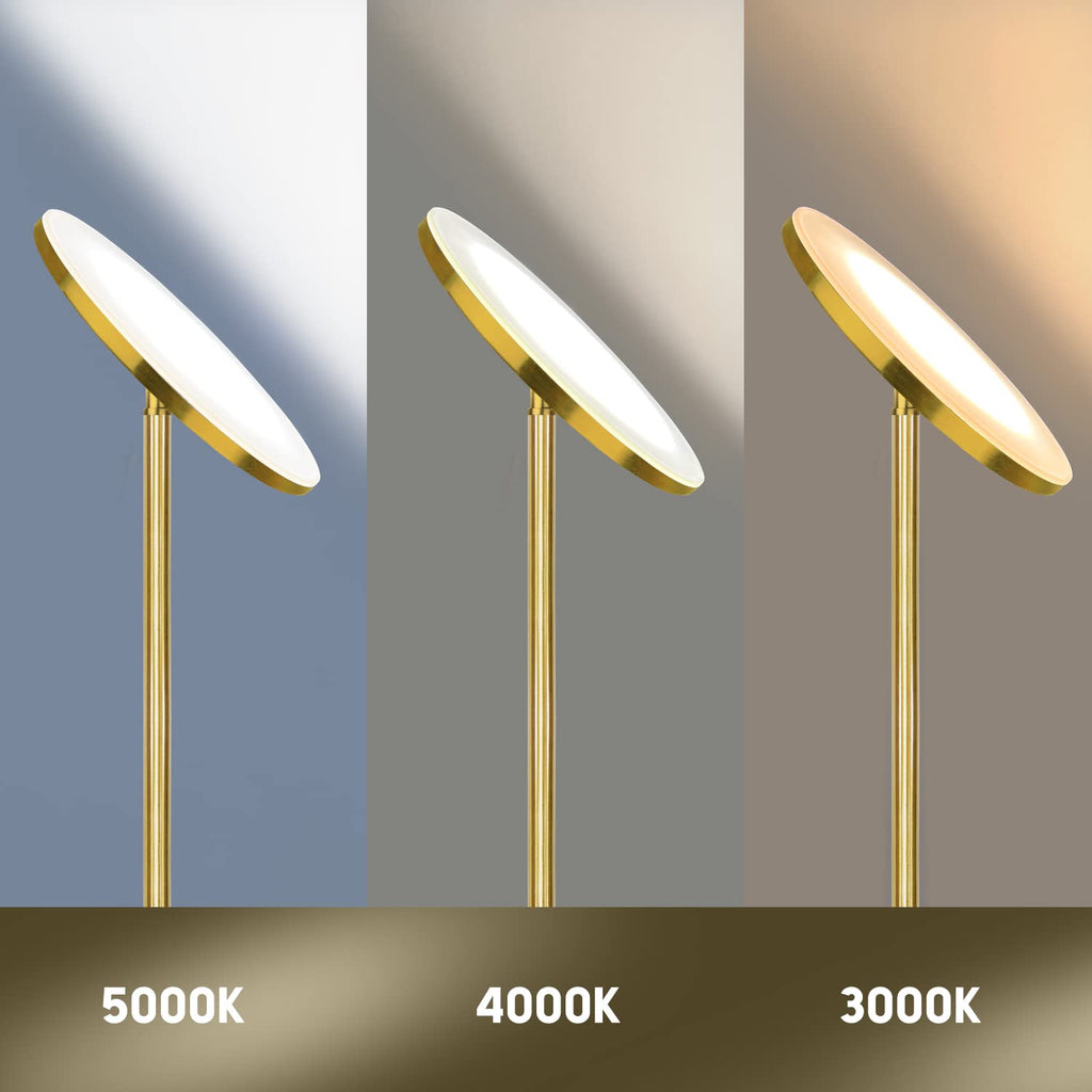 LED Torchiere Floor Lamp with Remote, Stepless Dimmable, Brushed Gold