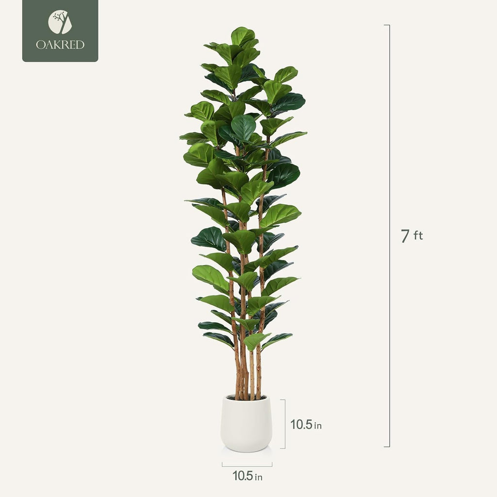 7FT Artificial Fiddle Leaf Fig Tree with White Planter Decor