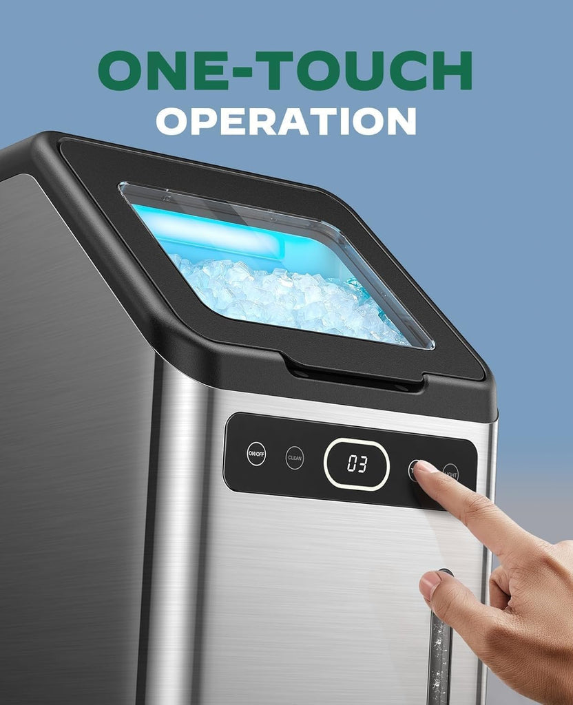 Nugget Ice Maker Countertop - 44lbs/Day Soft Chewable Pebble Ice, Self-Cleaning One-Click Operation, Stainless Steel