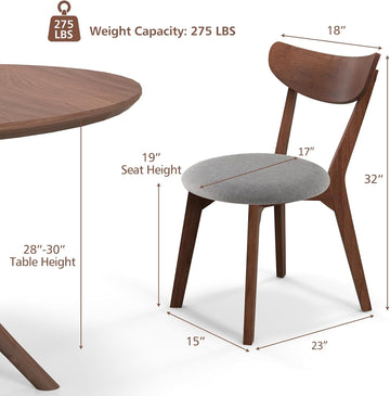 Mid-Century Dining Chairs, Rubber Wood Chairs with Back for Home, Kitchen, Dining Room, Restaurant, Gray-Blue Cushion