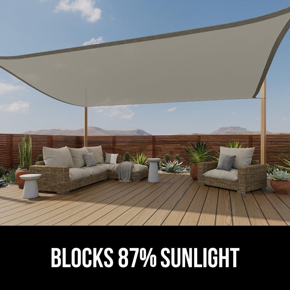 Heavy Duty Sun Shade, UV Protection Fade Tear and Rust Resistant Rectangle Sunshade Canopy, Curved Edges Blocks