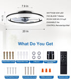 Ceiling Fans with Lights and Remote, 20" Modern Low Profile Ceiling Fan with Light, Stepless Color Temperature Change and 6 Speeds for Bedroom, Kids Room and Living Room (Black) A101-B0D297458G