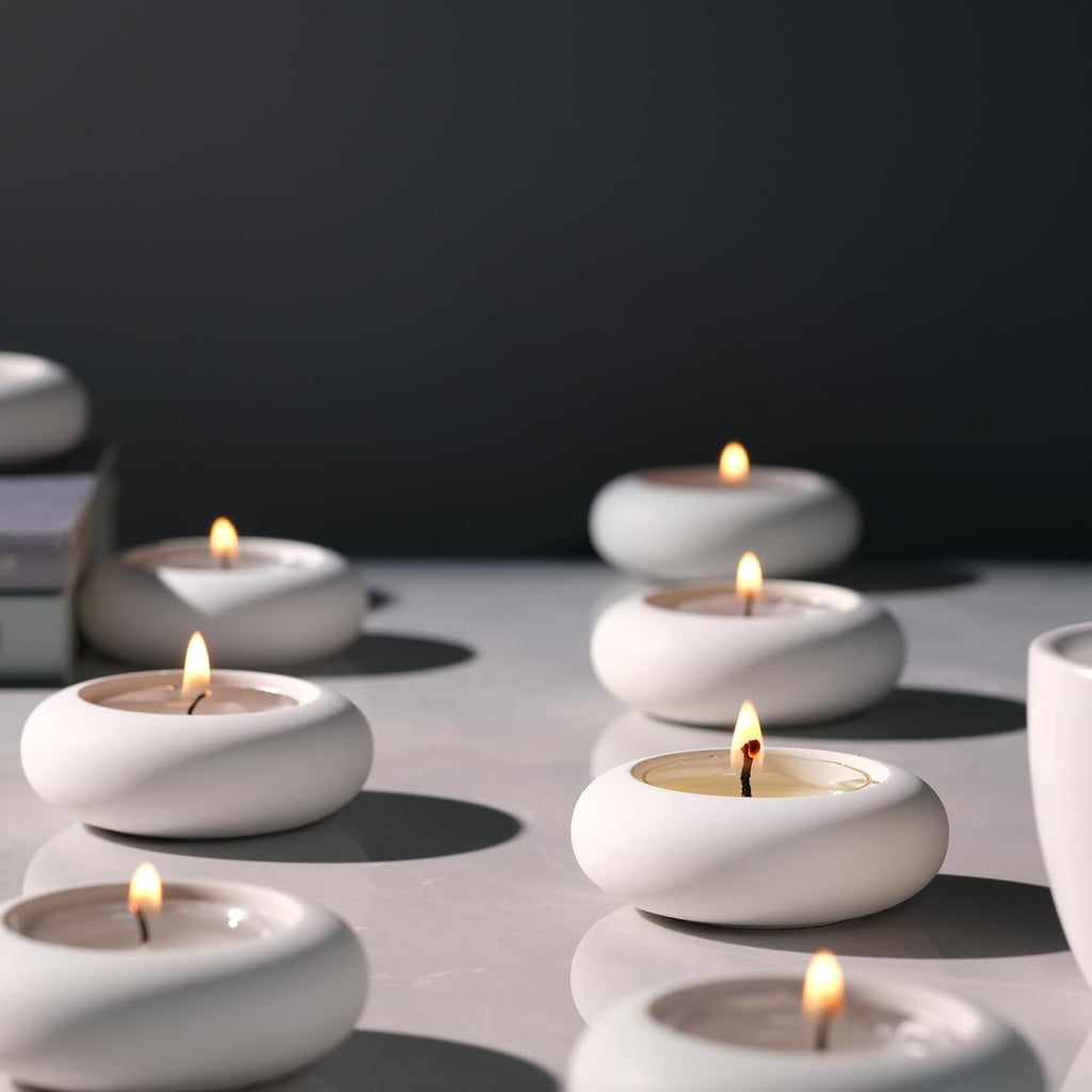 Handmade Decorative Pebble Tealight Candle Holders Set of 8 - Handcrafted Home Decor Accent for Calming Earthy