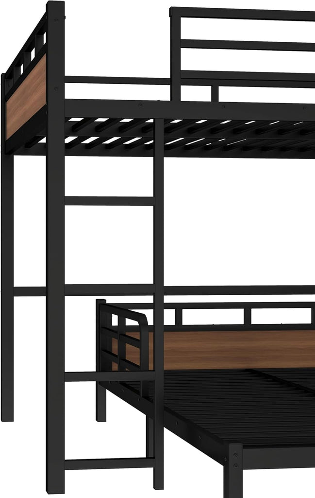 Queen Over Queen Bunk Bed with Headboard and Full Length Guardrail, Separable Bunk Bed Queen
