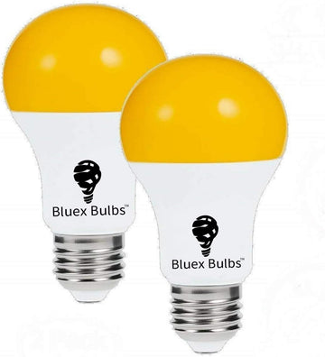 2 Pack LED Dusk to Dawn A19 Bug Light Bulbs, Yellow Amber Light With Automatic Sensor, Porch Lights Security, Auto