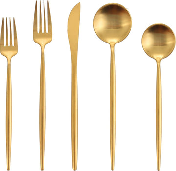 Matte Gold Silverware Set, 40-Piece Stainless Steel Flatware Cutlery Set Service for 8
