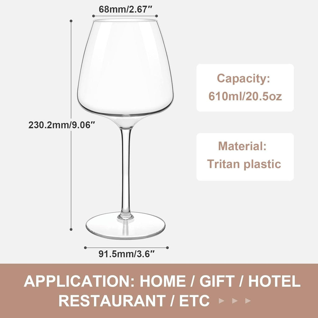 Floating Wine Glasses for Pool Unbreakable Tritan Plastic Red Wine Glasses with Stem Poolside Floating Cups 20.5 OZ