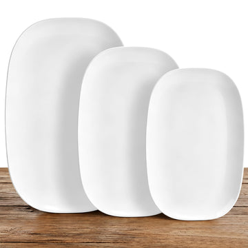 Ceramic Serving Platter Set 14"/12"/10" White Porcelain Serveware for Parties & Entertaining - Decorative Oven-Safe