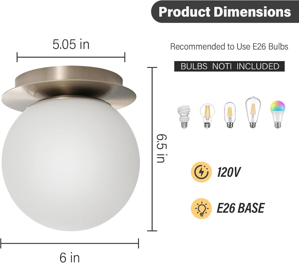 Nickel Globe Wall Sconce,Single Light with Milk Glass Shade | 6" Minimalist Spherical Vanity Sconces,Contemporary