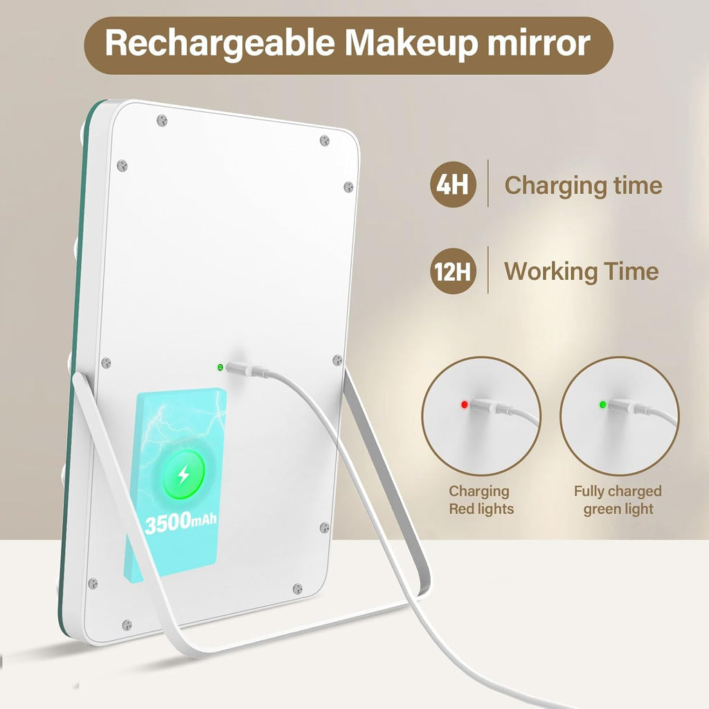 Vanity Mirror with Lights, Rechargeable Makeup Mirror, 14.6" Lighted Makeup Mirror for Dressing Room & Bedroom，Memory