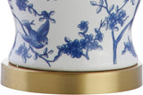 22" Blue/White Ceramic Table Lamp, French Country Chinoiserie Ginger Jar LED Bedside Lamp Bedroom, White Linen Shade