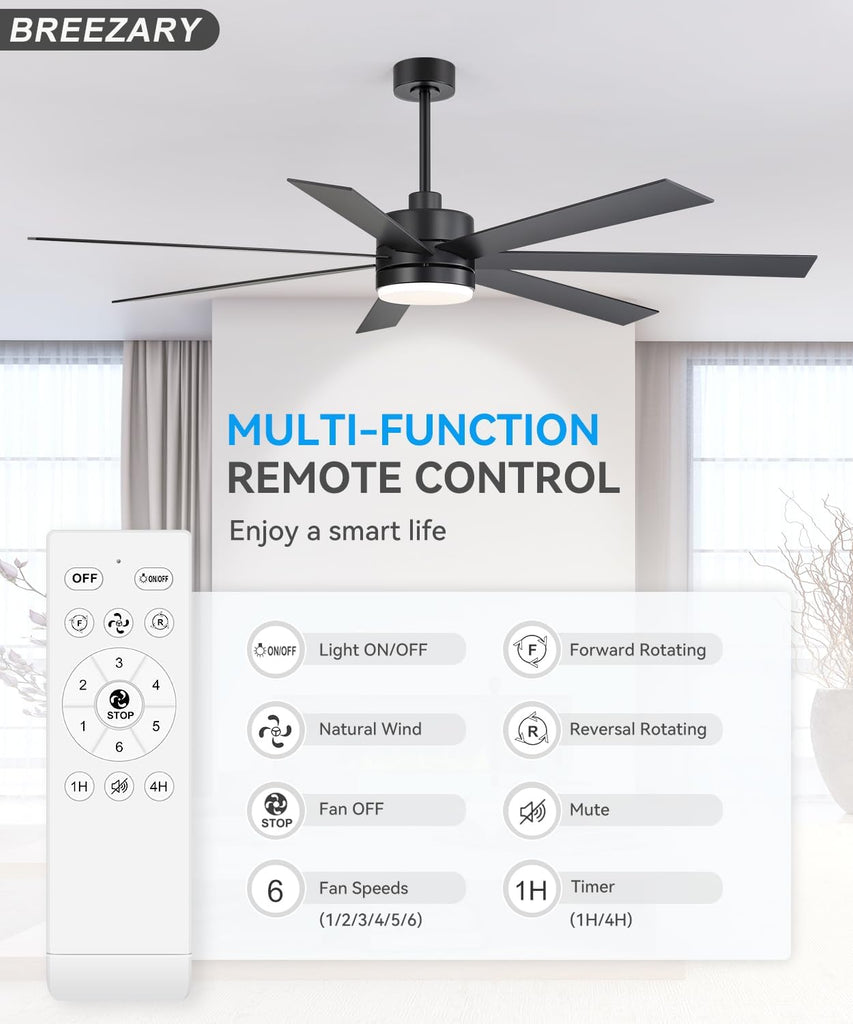72 inch Large Ceiling Fans with Lights and Remote, 6-Speed Reversible DC Motor, 3 CCT, Dual Finish 7 Blades