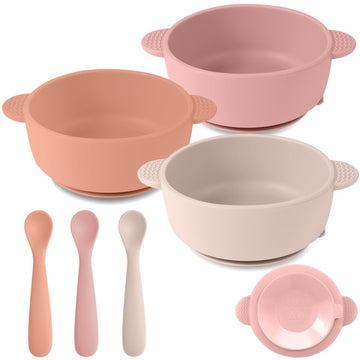 3 Pack Baby Bowls with Suction and 3 Pack Baby Spoons, BPA Free