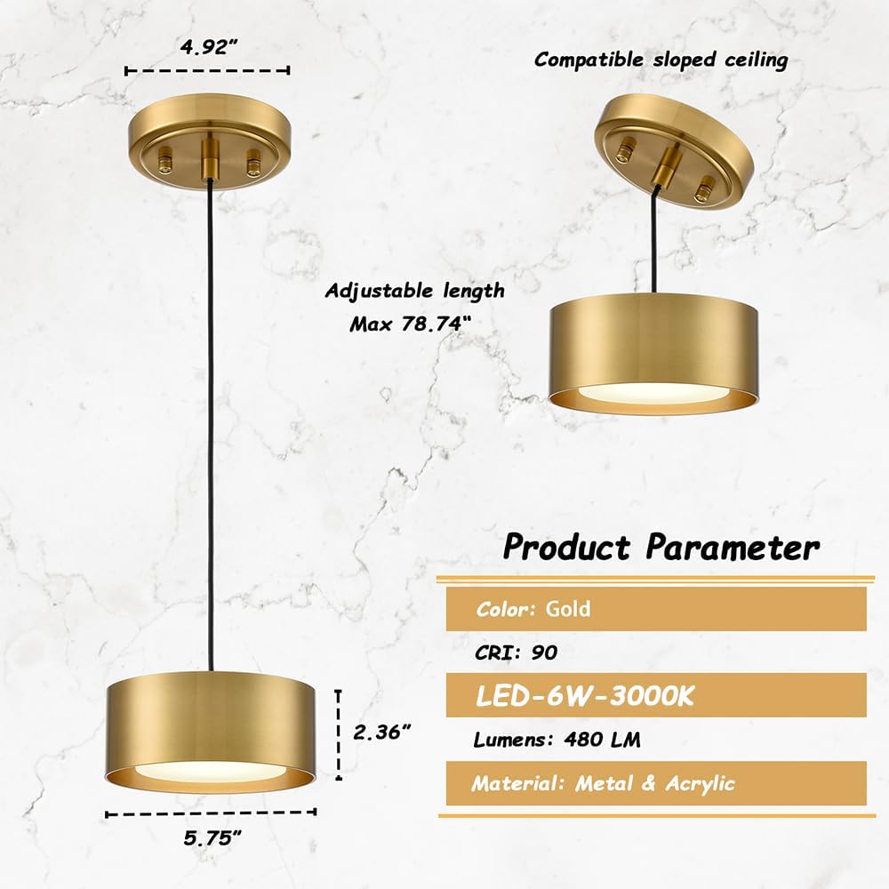 LED Gold Pendant Lights Fixture Mini Pendant Lights for Kitchen Island Over Sink Bedroom Bathroom Dining Room