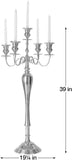 39" Tall Aluminum Candelabra Candle Holder for 5 Taper Candles - Elegant Centerpiece for Dining Room, Living Room