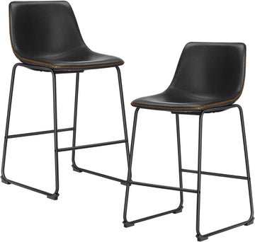Bar Stools Set of 2, 26 Inch Counter Height Faux Leather Barstools with Back, Modern Metal Leg Bar Chairs