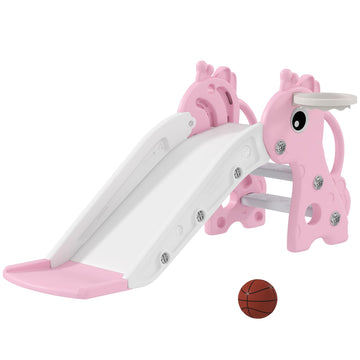 Toddler Slide with Climber, Basketball Hoop, Ball, Age 1-3 Y, Pink