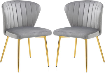 Upholstered Dining Chairs Set of 2, Velvet Dining Chair with Golden Metal Legs, Mid Century Modern Dining Chairs for