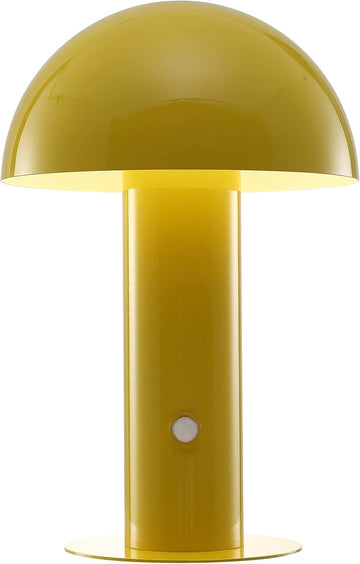 10.75" Yellow Rechargeable LED Mushroom Table Lamp, Cordless Portable Bedside Lamp Bedroom