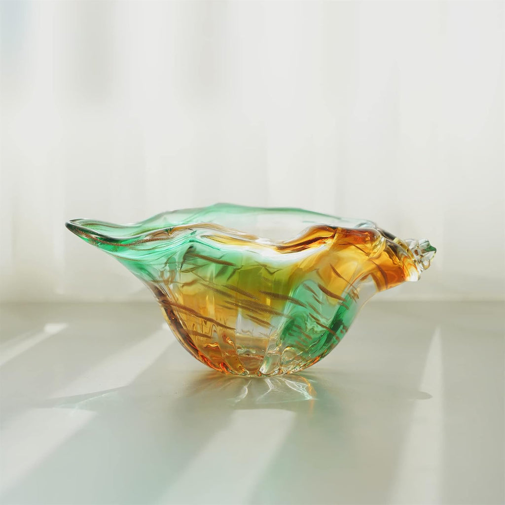 9 Inch Blown Glass Shell Vase, Seashell Potpourri Holder
