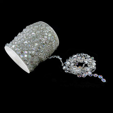 99ft Crystal Beads Garland Strand, Iridescent Clear Acrylic Diamond Beads String Roll for Crafts, Beaded Curtains
