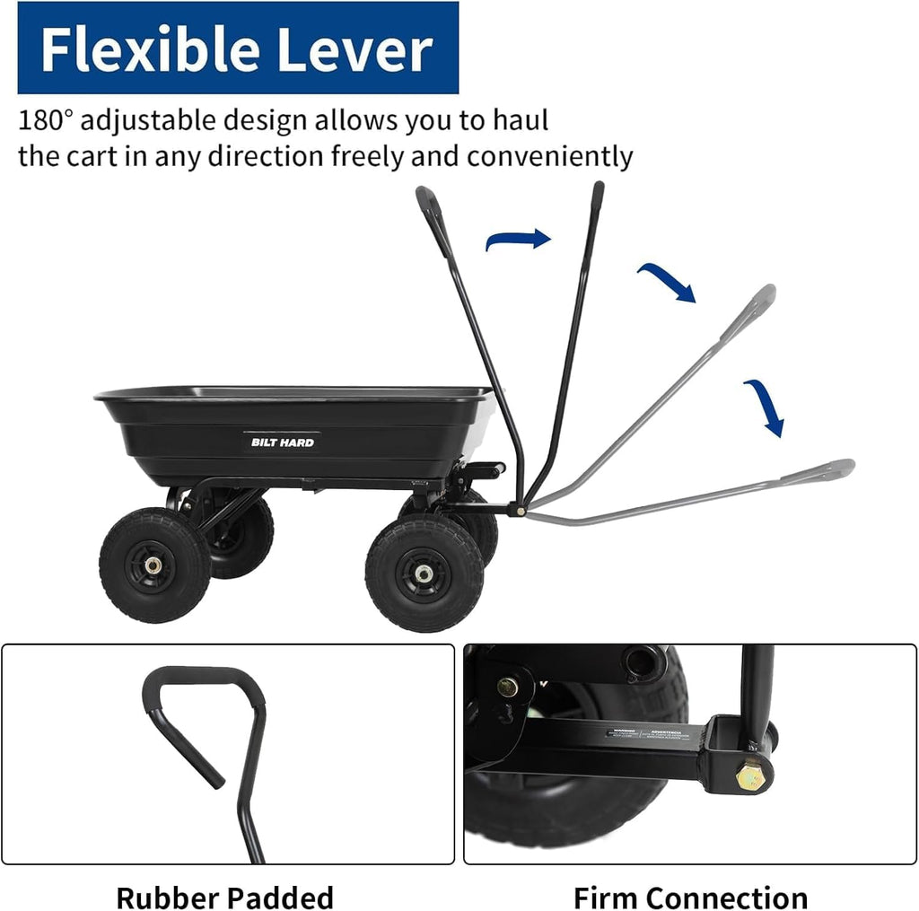 4 Cu.Ft. 10" No-Flat Tires Poly Yard Dump Cart with 180° Rotating Handle, 600 lbs Capacity Heavy Duty Garden Carts