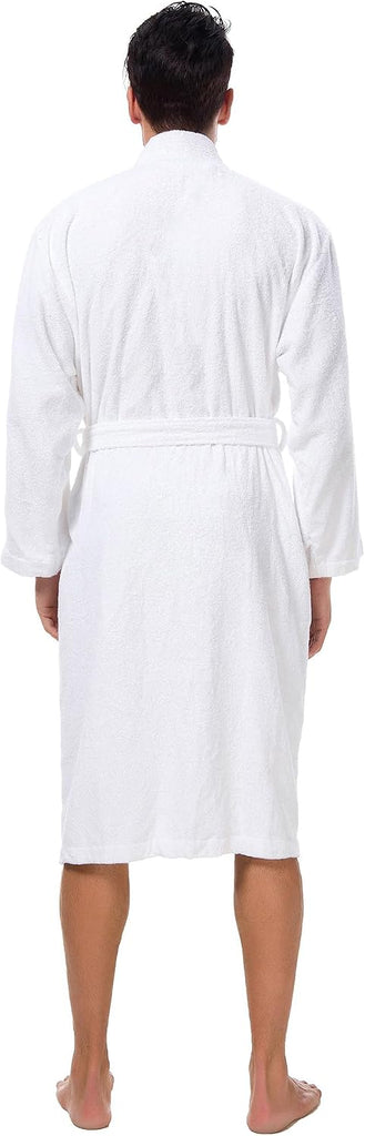 Men's Terry Cotton Robe, Absorbent Kimono Towel Bathrobe for Spa and Hotel, Soft Shower Calf Length Cloth with Pockets
