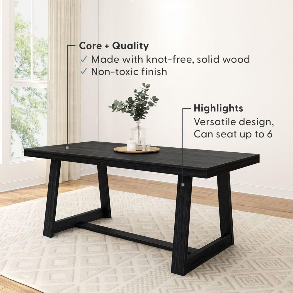 72 Inch Farmhouse Dining Table, Solid Wood Rustic Kitchen Table, Large Wooden Rectangular Dinner Table for Dining