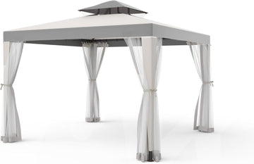 Patio Gazebo Tent Outdoor Canopy Shelter 10'x10' with Removable Netting,100 Square Feet of Shade and Lawns (Gray)