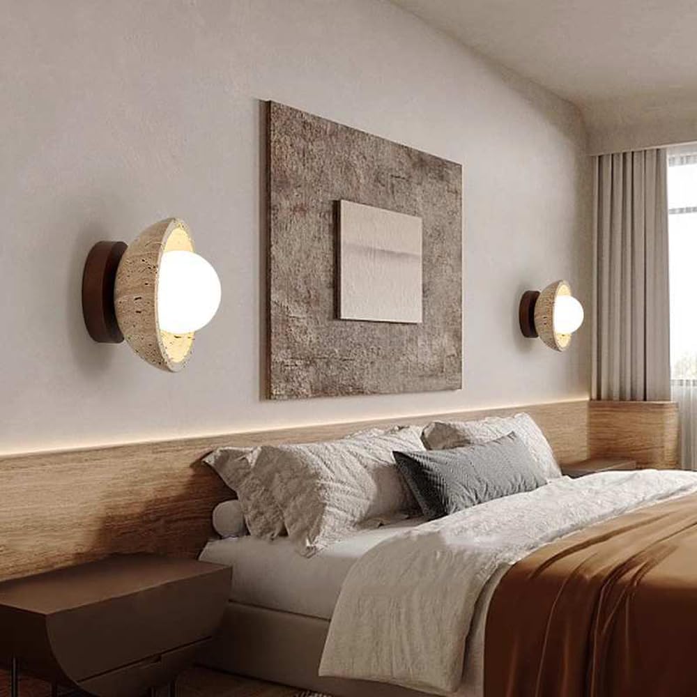 Mid Century Modern Hallway Ceiling Light White Milk Shade Small Marble Natural Stone Ceiling Light Wood Vintage