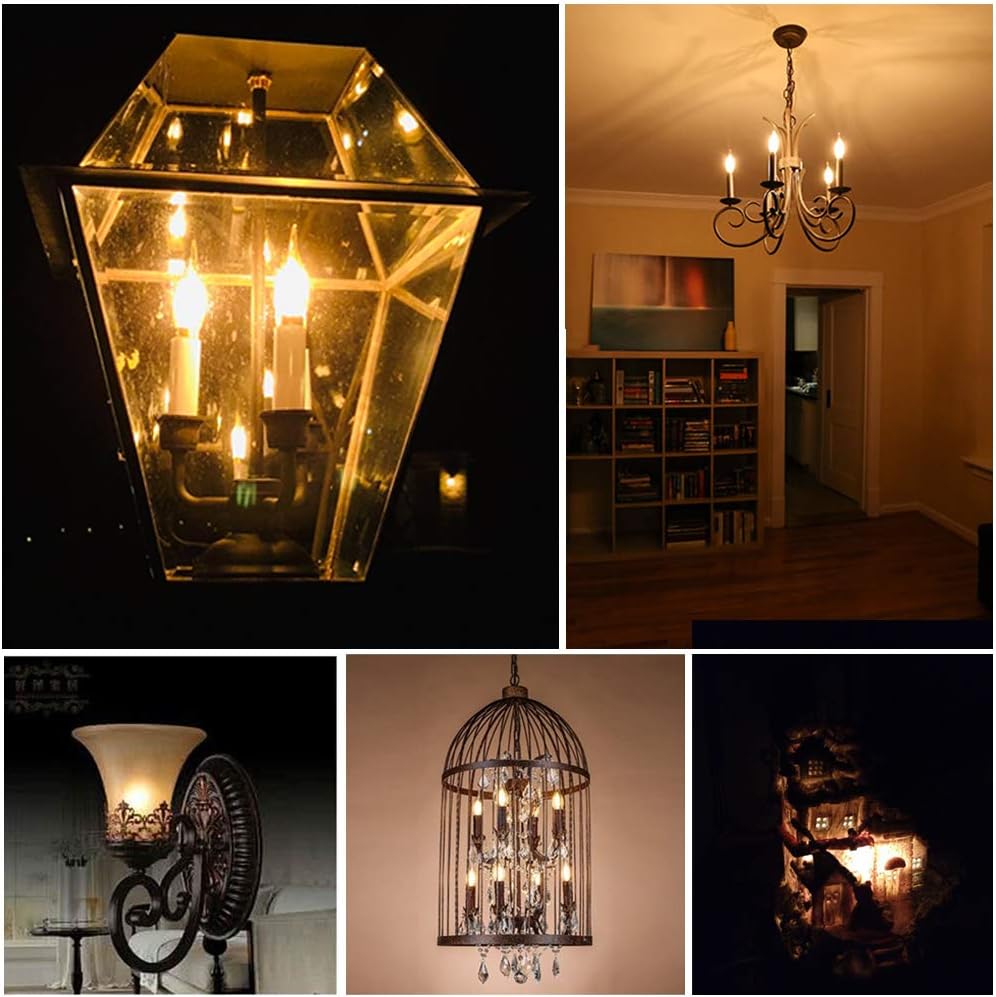 LED Vintage Candelabra Bulbs Night Lights E12 C22T Edison Candle Bulbs Filament Flame 7 Watt Equivalent LED
