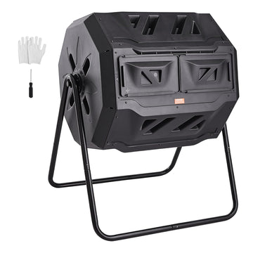 Compost Bin, 43-Gal Dual Chamber Composting Tumbler, Large Tumbling Rotating Composter with 2 Sliding Doors and Steel