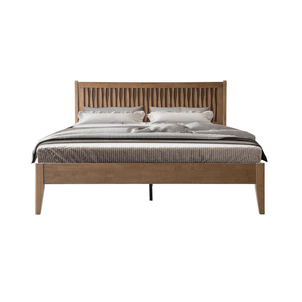 Queen Size Bed Frame with Headboard & Footboard Solid Wood Platform Bed, Metal Legs, 12 Sturdy Slatted Structure, No