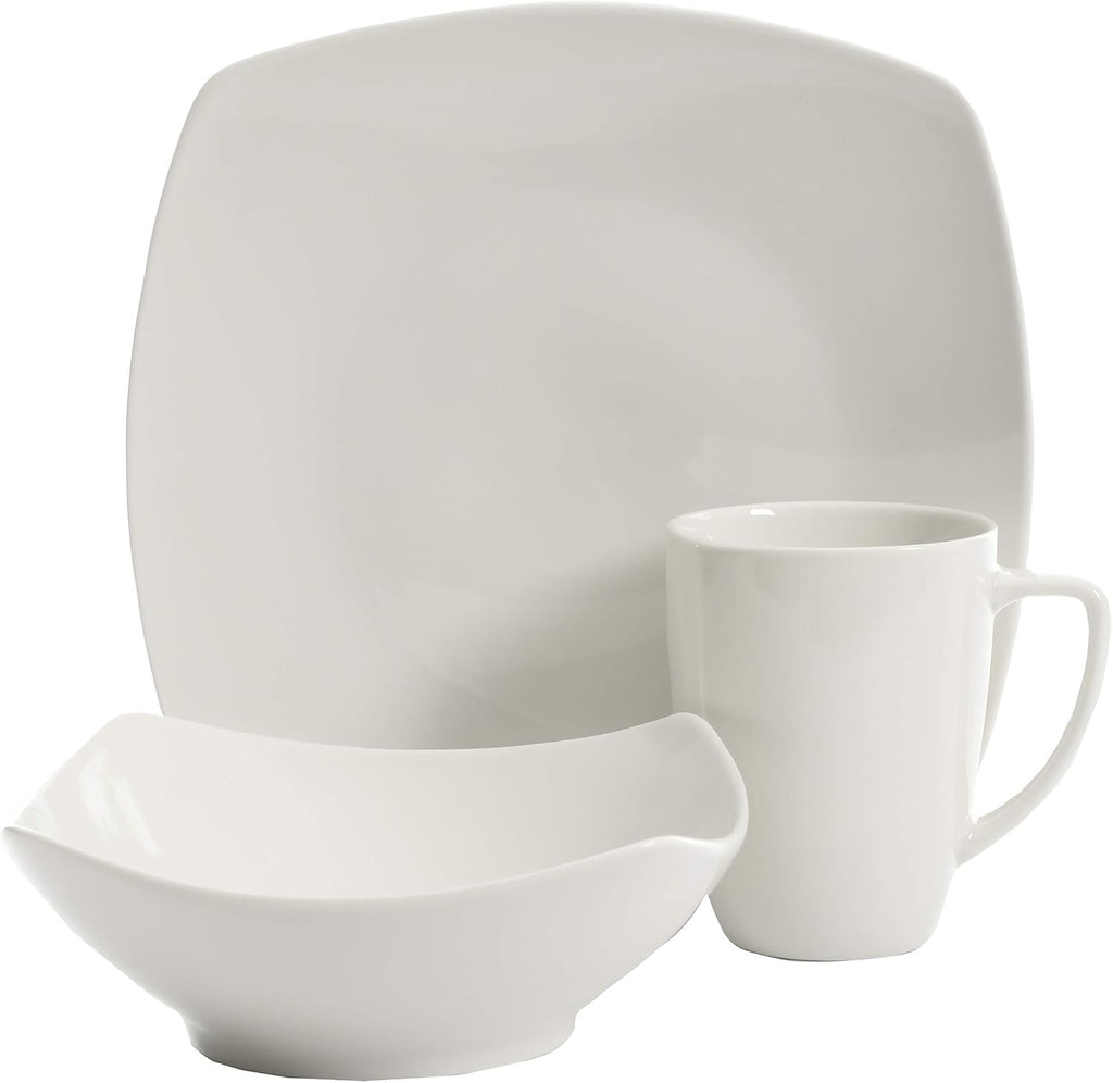 Amelia Court Porcelain Chip and Scratch Resistant Dinnerware set, Service for 4 (12pcs), White (Soft Square)