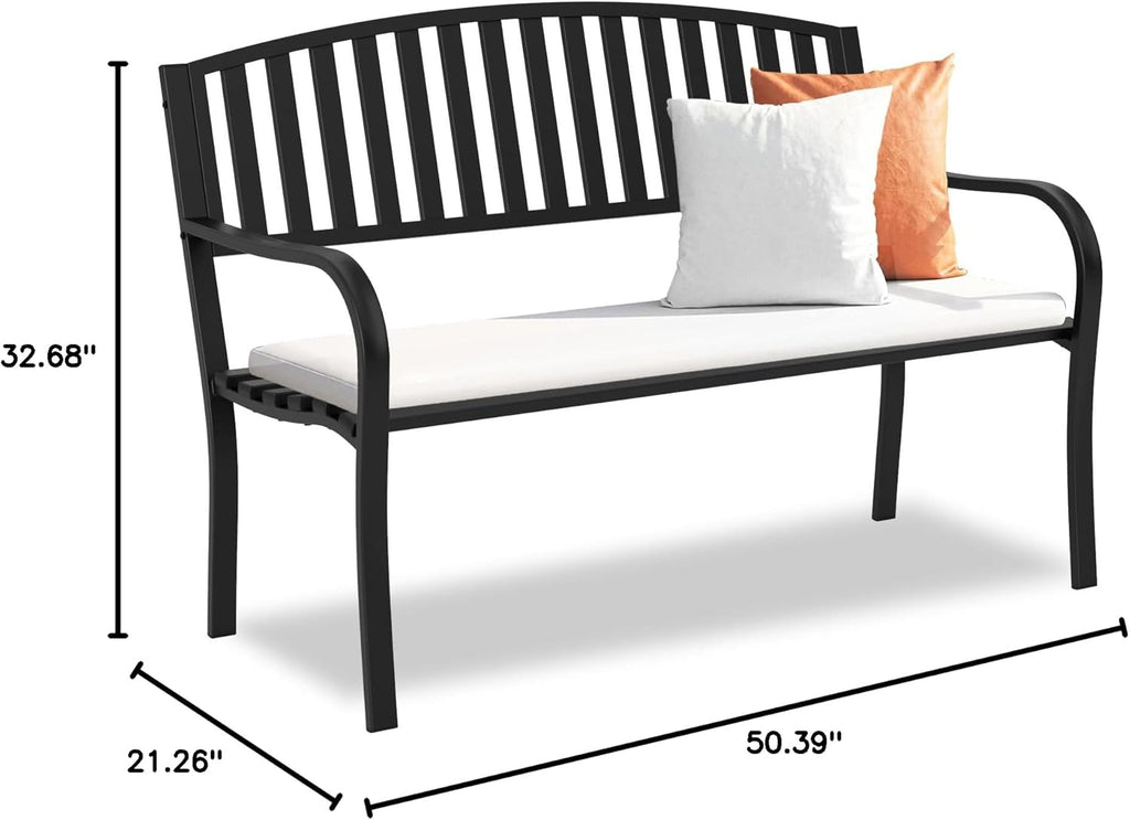 Outdoor Bench Garden Bench, Weatherproof Anti-Rust Heavy-Duty Outside Benches Clearance, Wrought Iron Metal Bench for