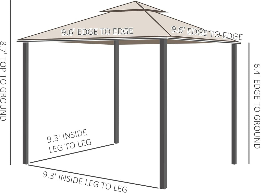 9.6' x 9.6' Patio Gazebo, Outdoor Canopy Shelter with 2-Tier Roof and Netting, Steel Frame and Deck, Taupe